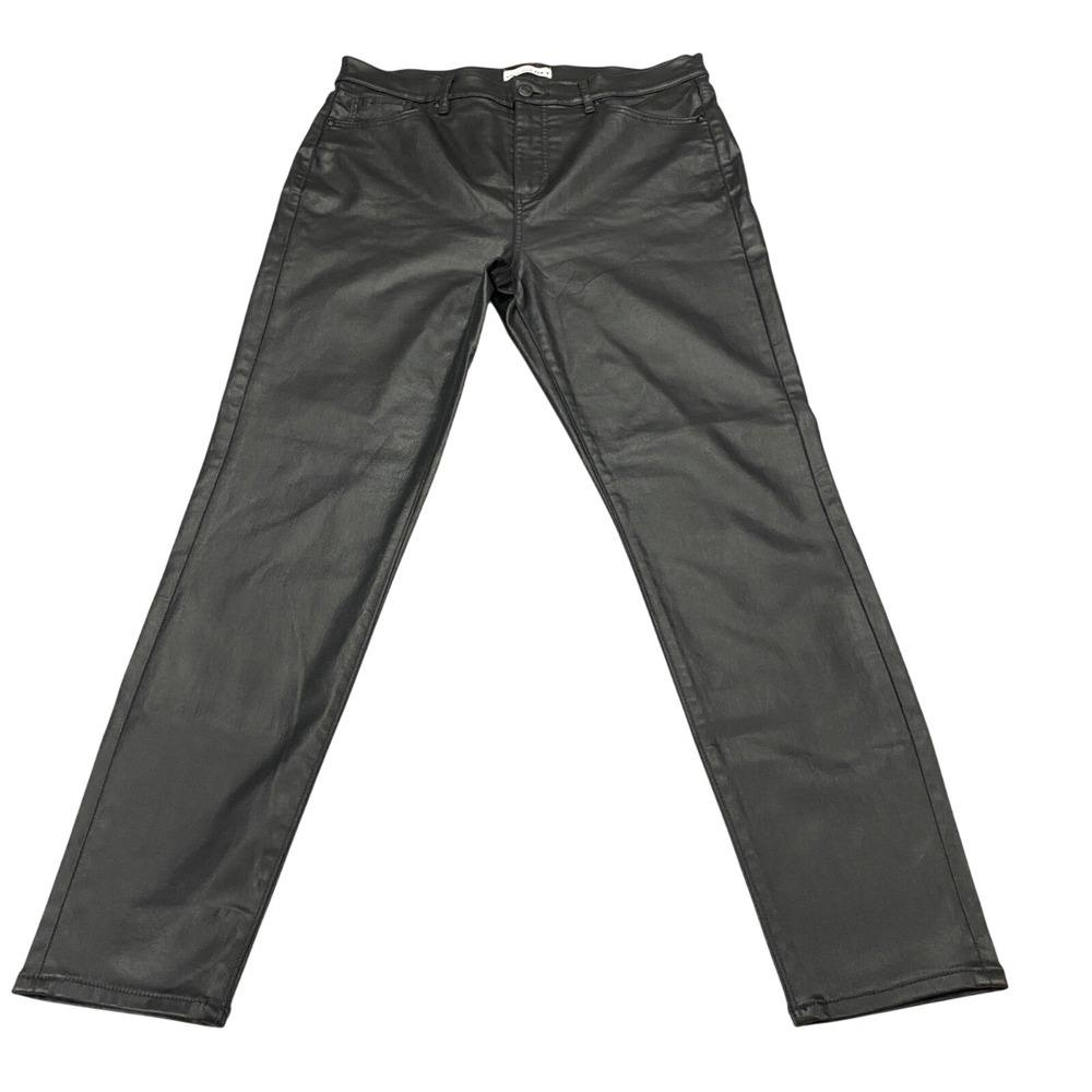 LOFT The Skinny Coated Jeans Black Faux Leather Look Pants Size 30 10 High Rise - Picture 1 of 14